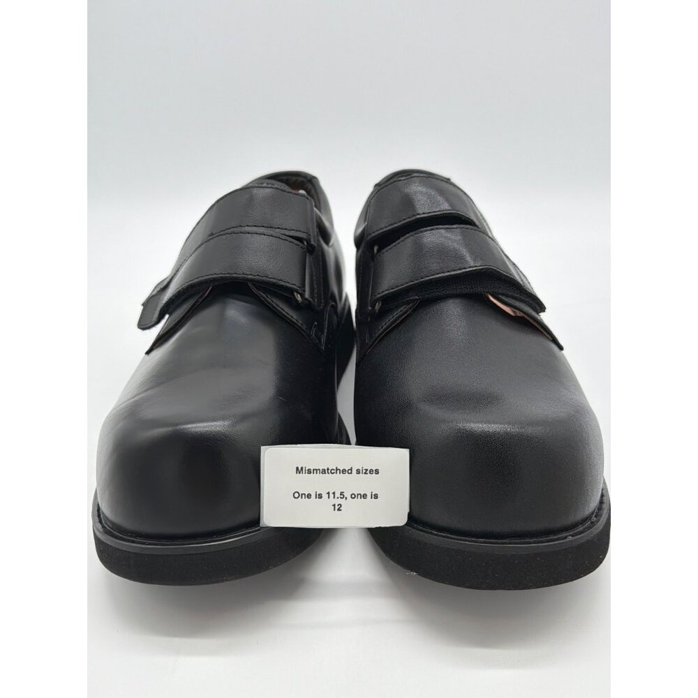 Mens Black Leather Velcro Strap Shoes Mismatched Sizes 11.5 & 12 Durable & Comfo